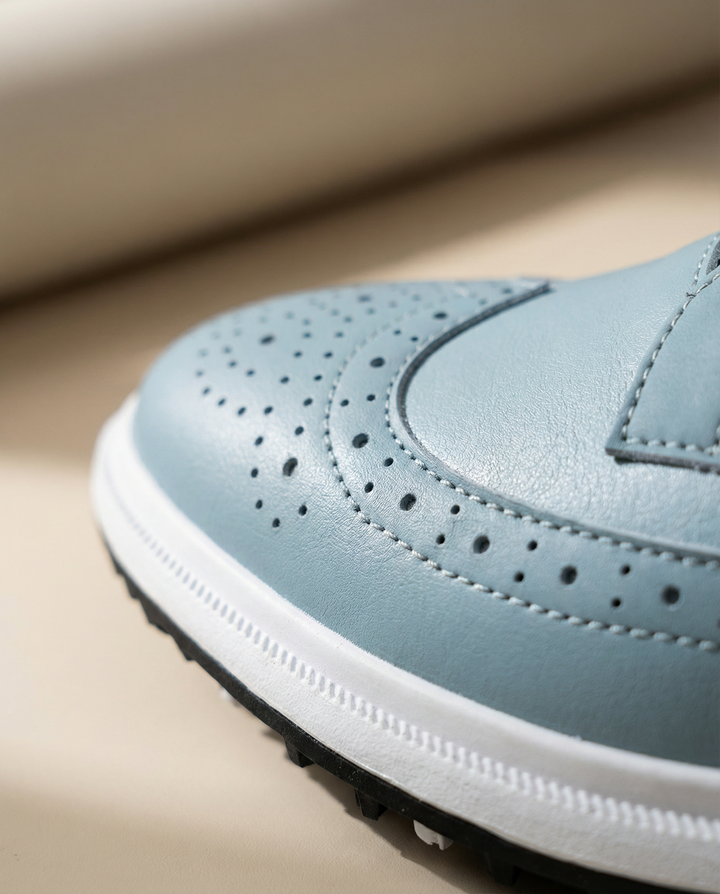 Men's casual leather outdoor shoes with a focus on their strong construction and everyday appeal.