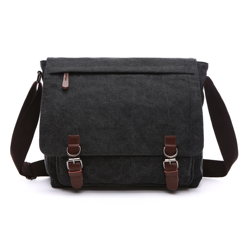Rugged men's buckle messenger bag, designed for durability and versatile use as a work or school bag.
