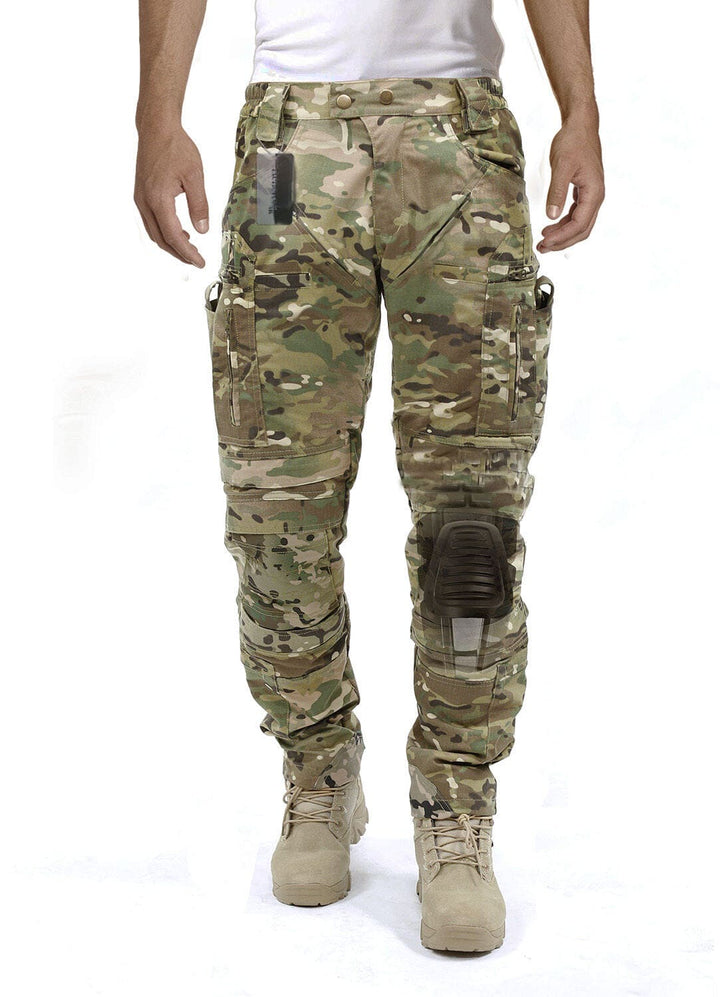 Adventure-ready men's tactical cargo pants, durable design with knee pads for rugged outdoor use.