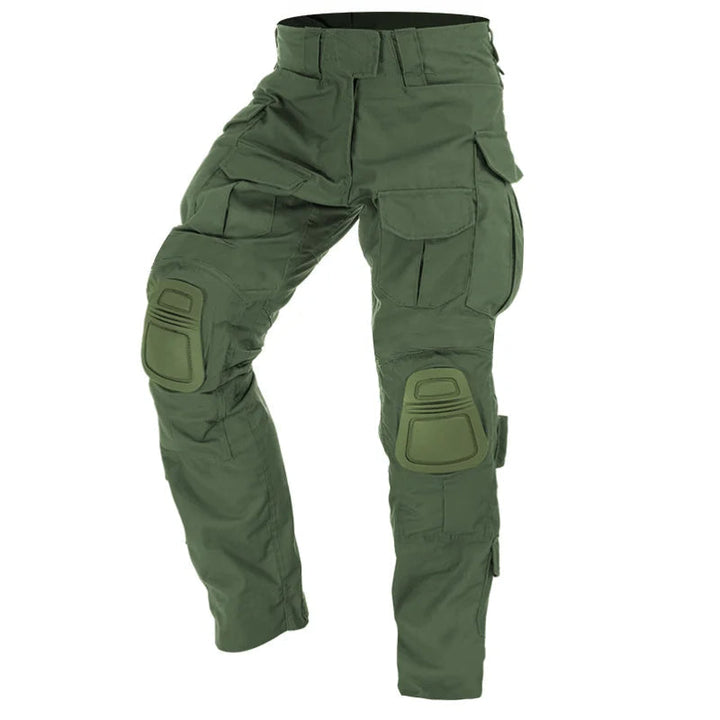 Versatile men's utility cargo pants in military style, featuring integrated knee pads for protection.