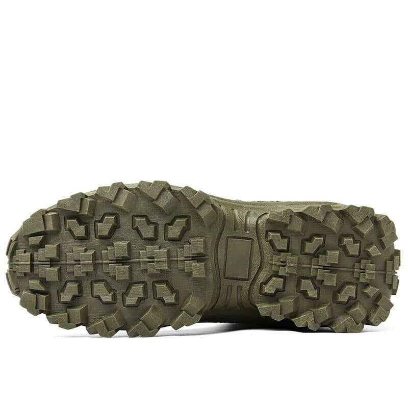 Rugged men's tactical boots, offering superior traction and stability on slippery surfaces.