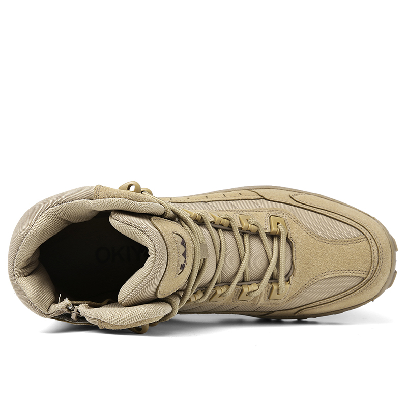 Lace-up men's hiking boots, durable and supportive for all-day comfort and stability.