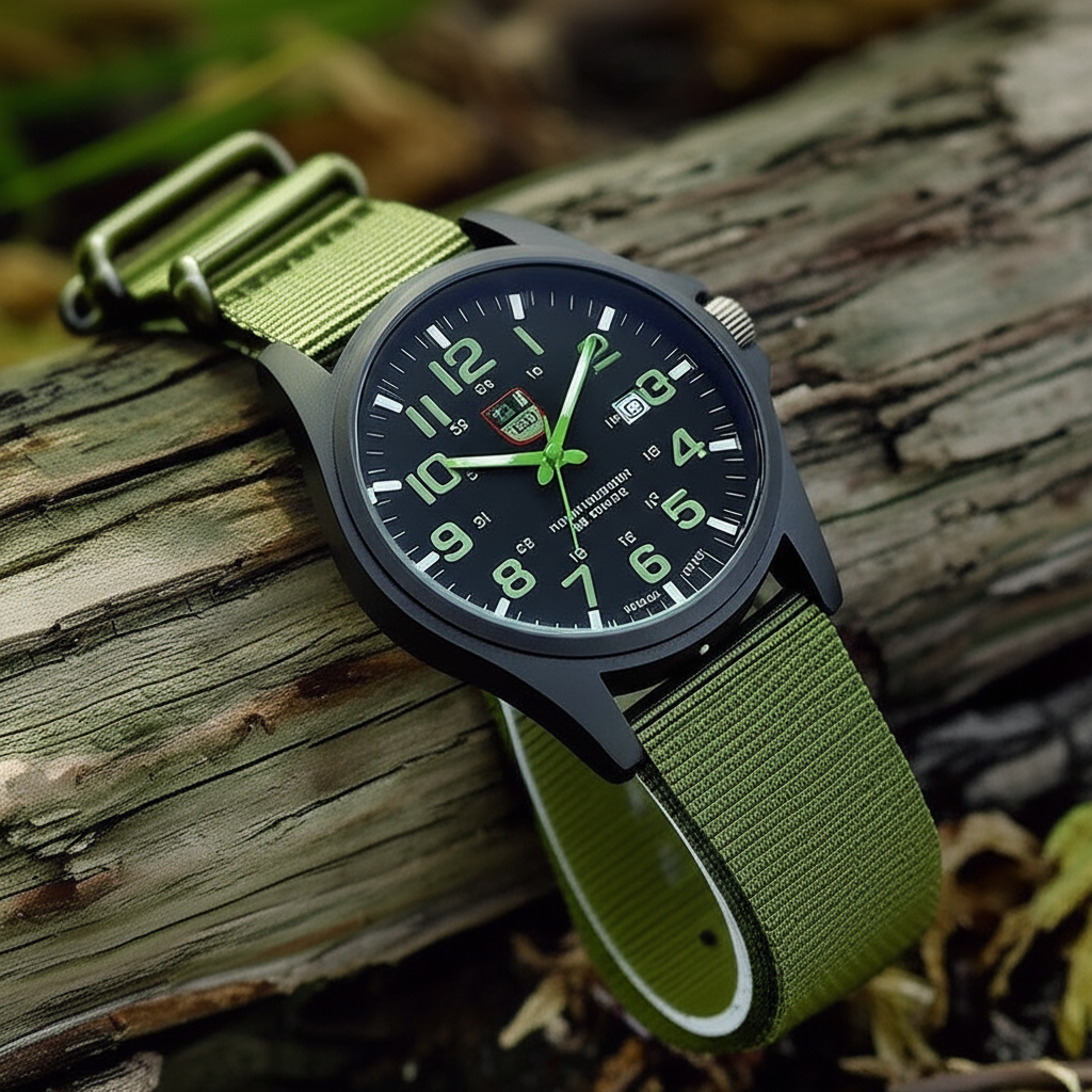 Men's adventure gear: a durable waterproof tactical watch with a comfortable silicone strap.