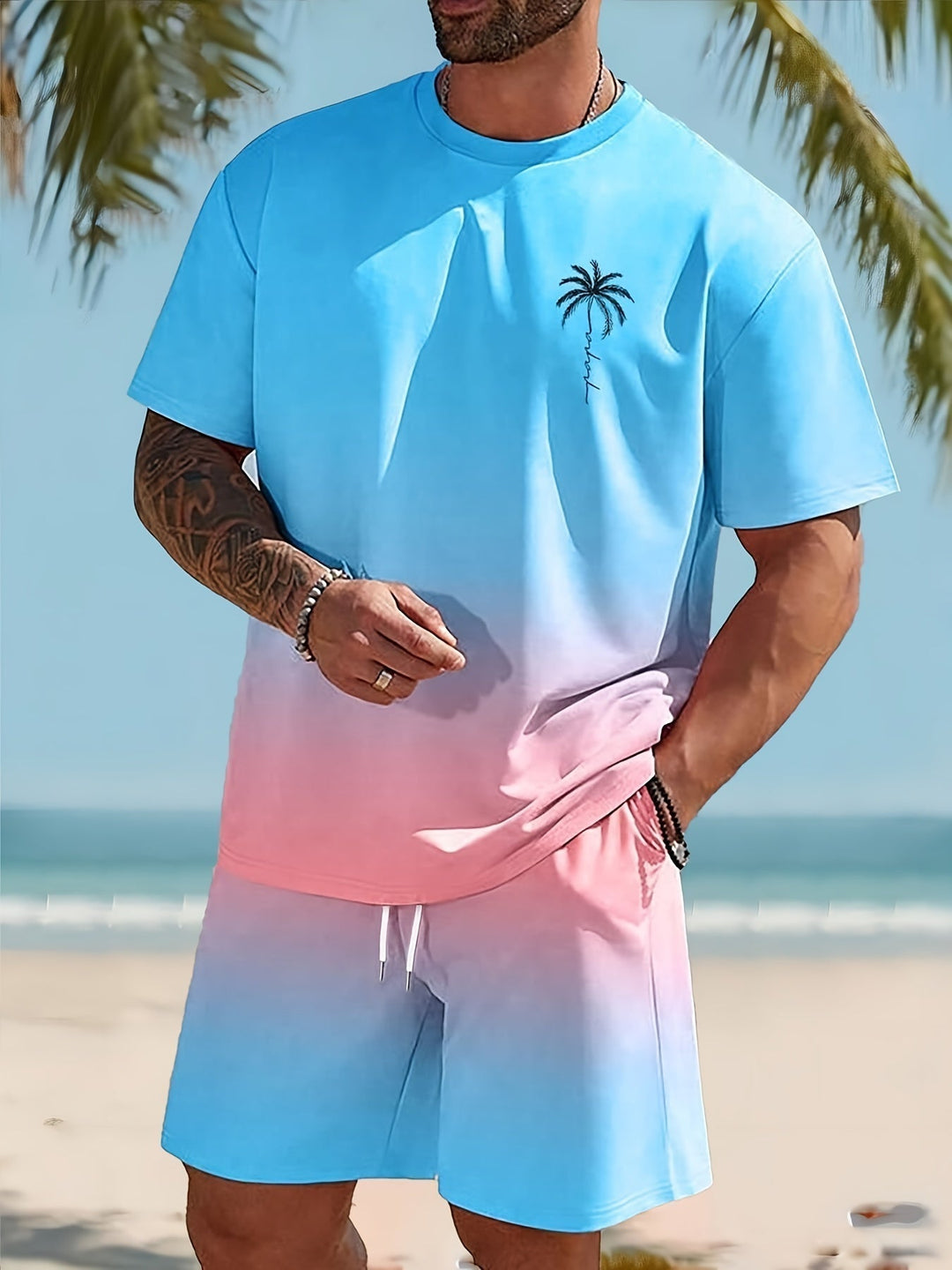 Men's Effortless Summer T-Shirt & Shorts Set. Casual, comfortable loungewear for warm weather.