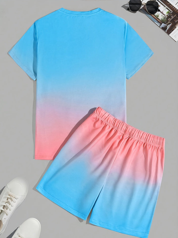 Trendy men's summer t-shirt and shorts set for beach vacation, daily wear, or casual comfort.