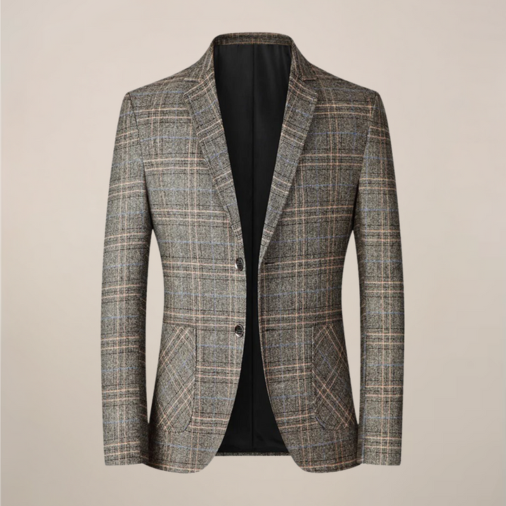 Men's elegant black embroidered slim fit blazer jacket with one button closure, perfect for formal events.