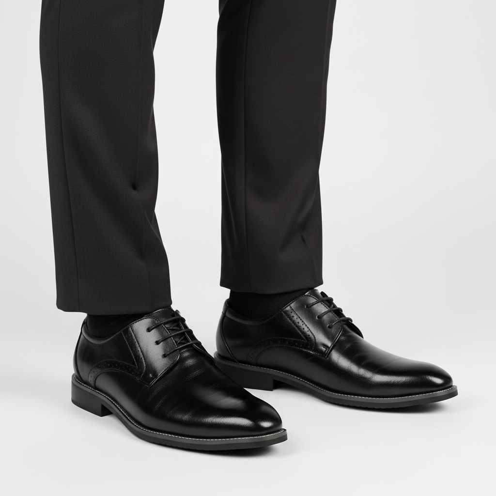 Lace-up men's brogue dress shoes with perforated details. Comfortable and shock-absorbing for all-day wear.