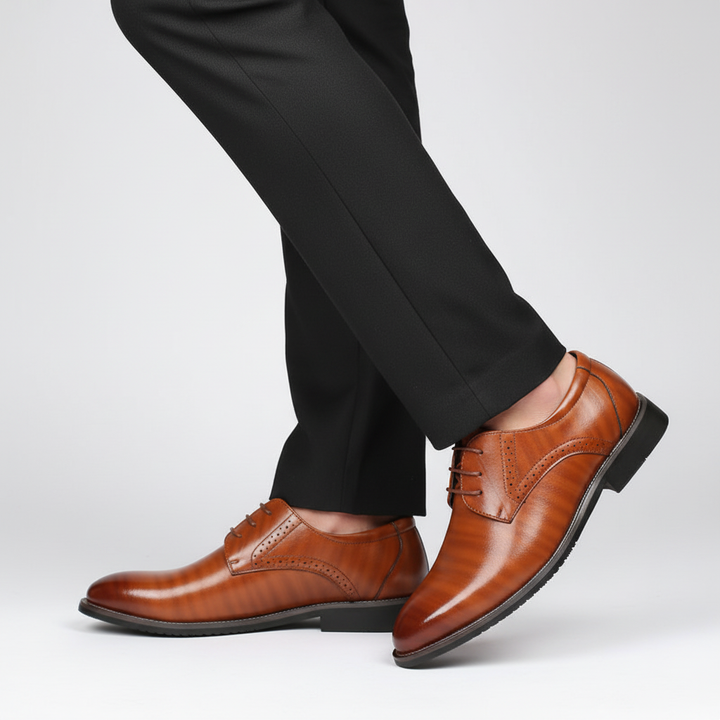 Elegant men's brogue dress shoes, premium Adrian leather, lace-up, perforated, comfortable, for formal events.