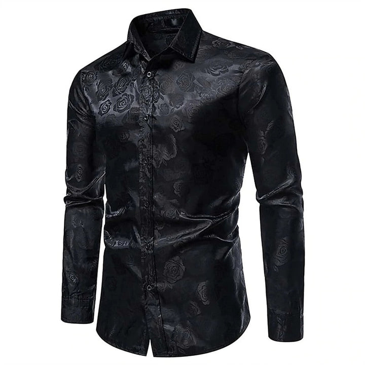 Men's elegant glossy long sleeve shirt, perfect for special occasions & formal wear. Tailored fit, modern fashion.