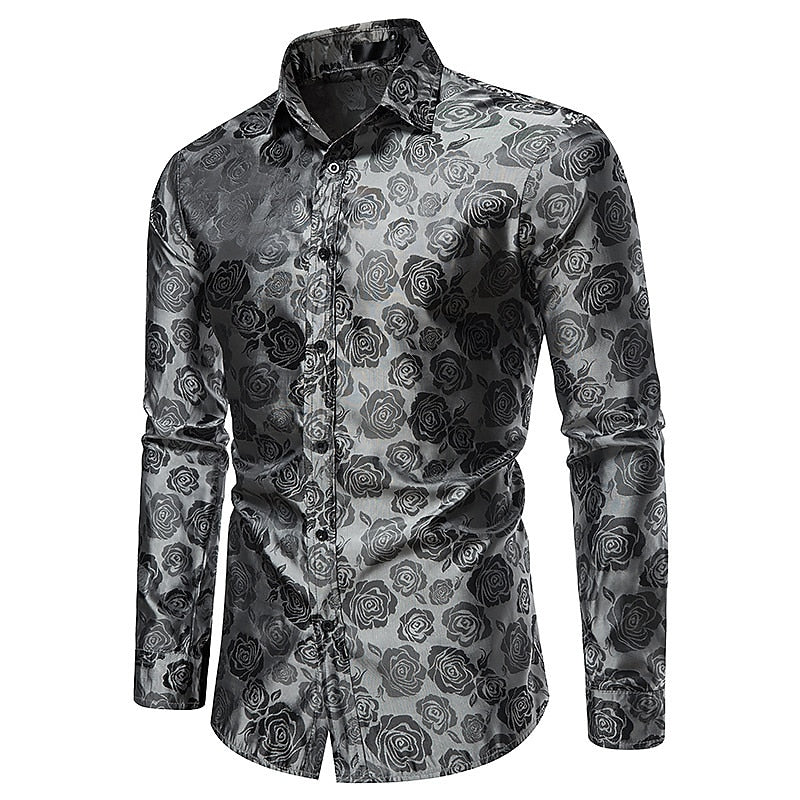 Glossy long sleeve men's shirt for evening events & parties. Elegant, smart casual, tailored fit.