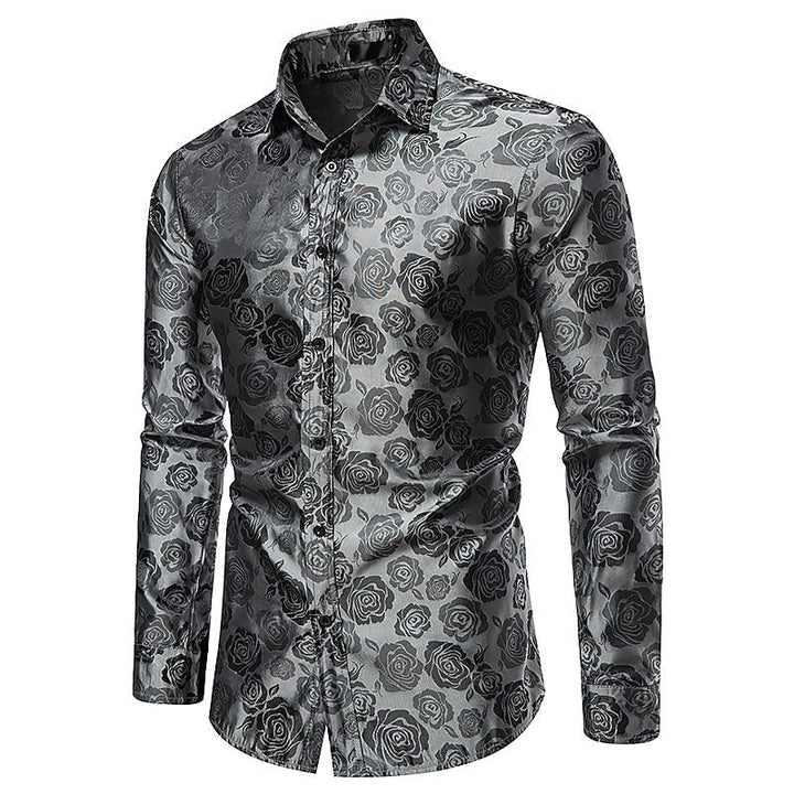 Glossy long sleeve men's shirt for evening events & parties. Elegant, smart casual, tailored fit.