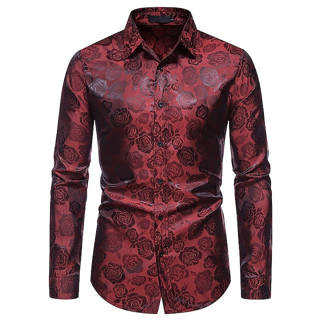 Modern men's tailored fit glossy shirt for special occasions. Long sleeve, elegant party & formal wear.