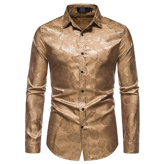 Elegant men's long sleeve glossy shirt. Ideal for formal events, parties, or smart casual evening wear.