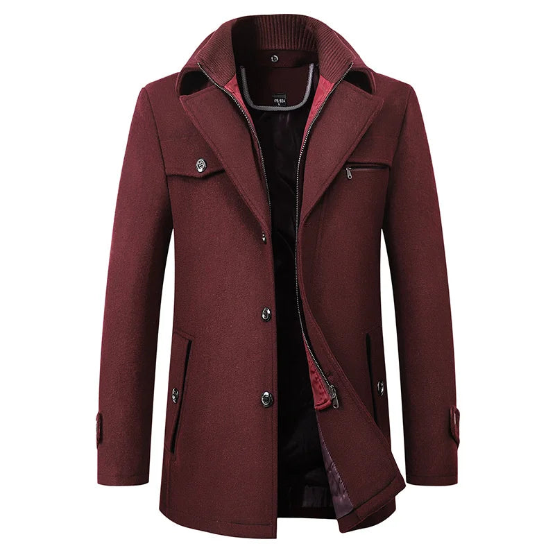 Classic men's button-down long overcoat, a versatile and elegant addition to any winter wardrobe.