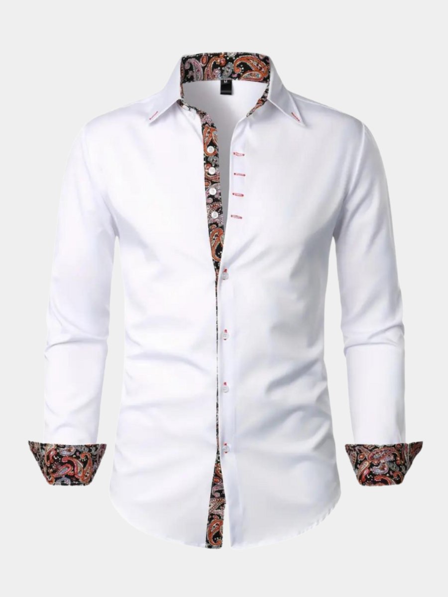 Men's elegant paisley slim fit long sleeve shirt, perfect for smart casual occasions.