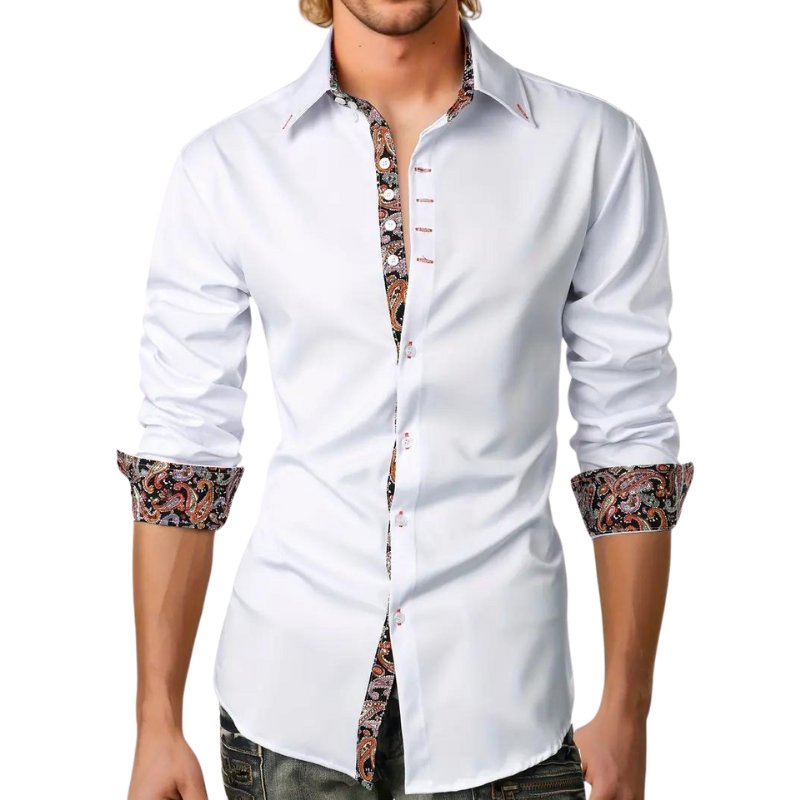 Men's slim fit long sleeve paisley shirt, offering an elegant design for modern men.