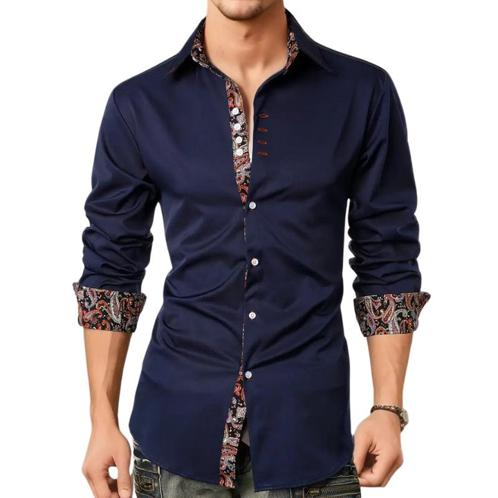 Smart casual men's paisley button down shirt, a sophisticated slim fit long sleeve top.