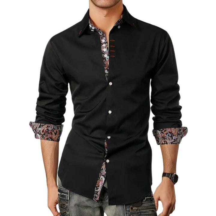 Versatile men's paisley slim fit long sleeve shirt, blending elegance with unique style.