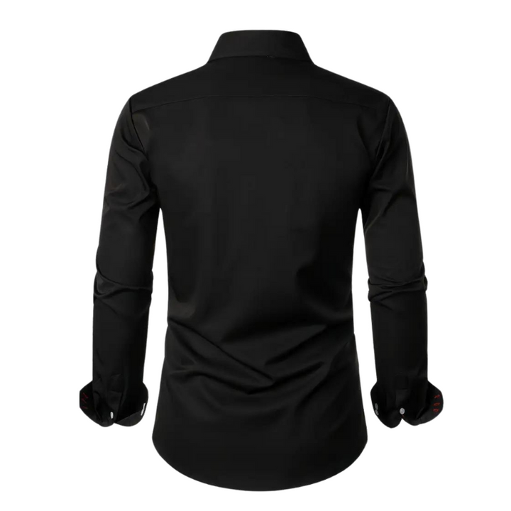 Men's slim fit collared shirt, elegant long sleeve button down. A versatile party or dress shirt.