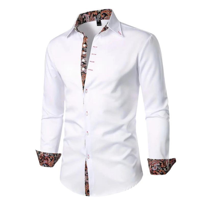 Versatile men's slim fit dress shirt, ideal for parties or smart casual looks. Elegant long sleeve design.