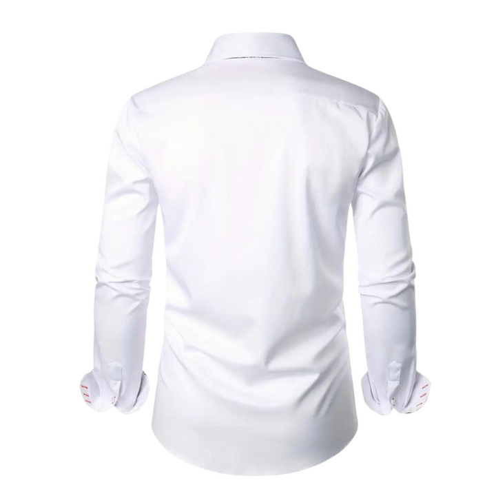 Black men's slim fit party shirt, long sleeve button down. Elegant formal wear or stylish casual look.