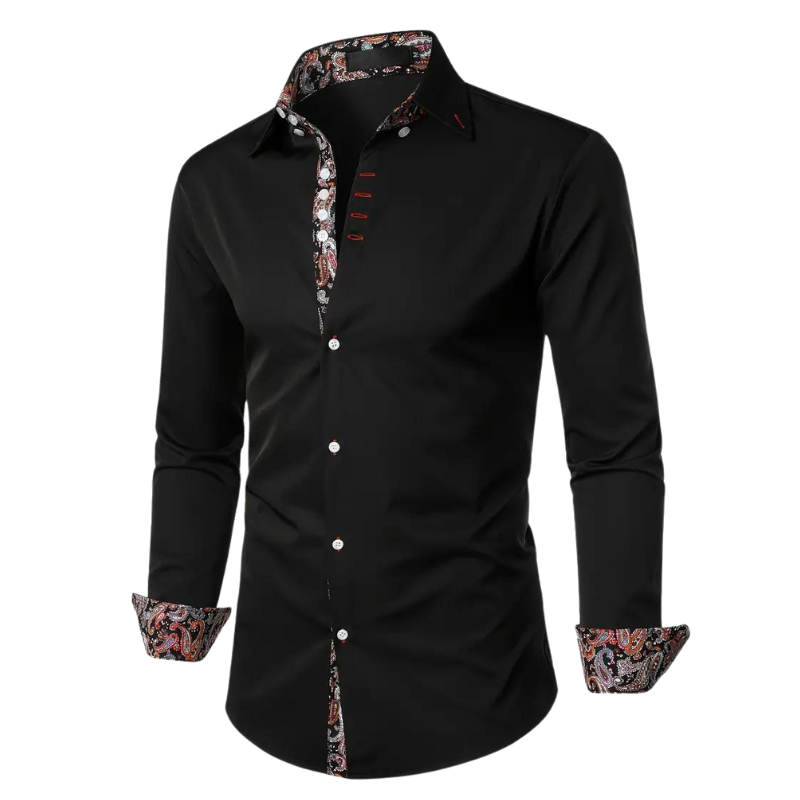 Elegant men's long sleeve shirt, slim fit, versatile for formal wear and sophisticated casual style.
