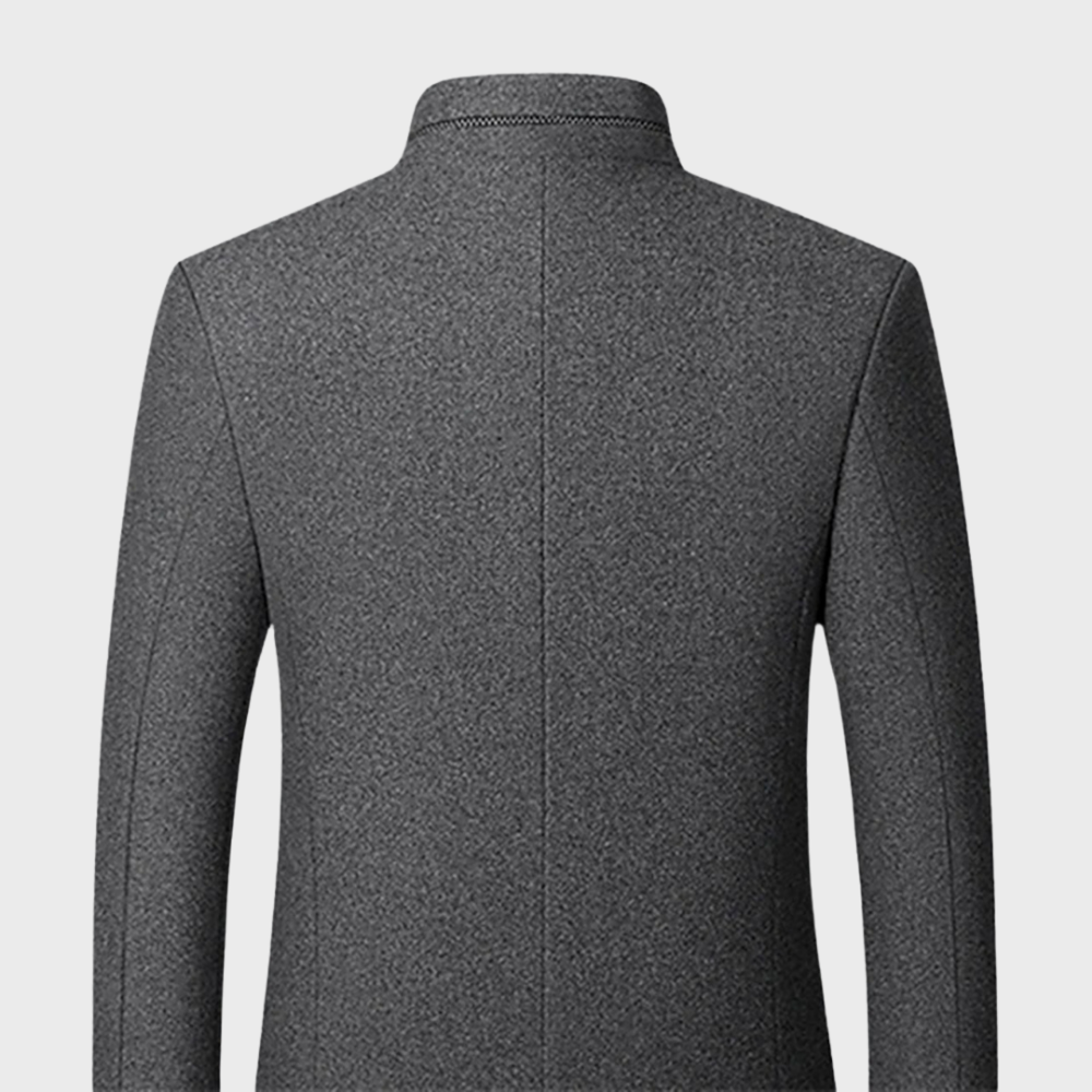 Men's sophisticated stand collar business coat, blending smart style with comfortable elegance.