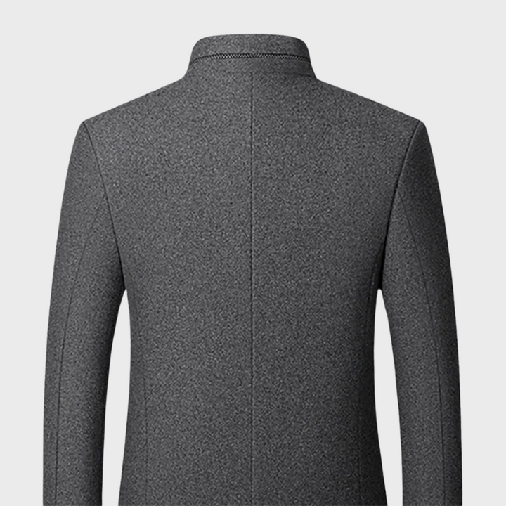 Men's sophisticated stand collar business coat, blending smart style with comfortable elegance.