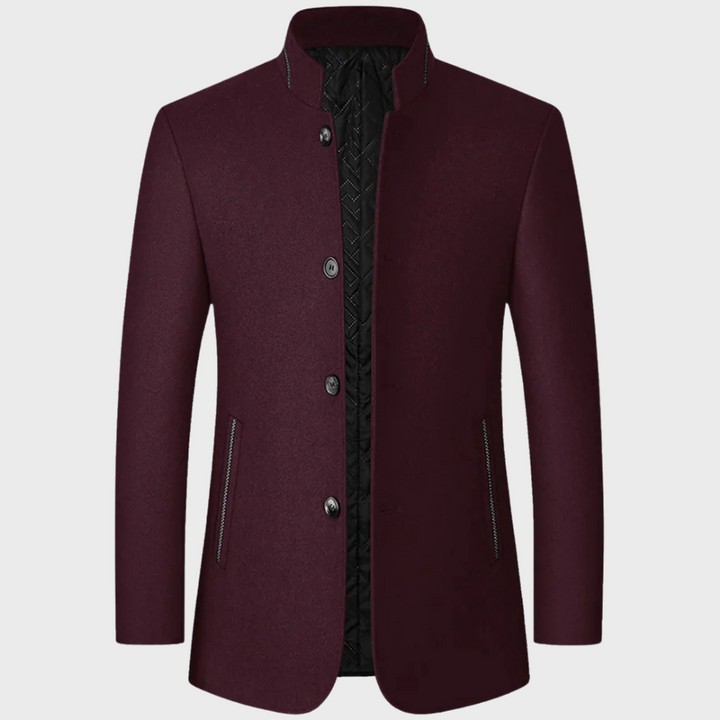 Smart men's stand collar coat. Professional, tailored outerwear for business fashion & comfort.