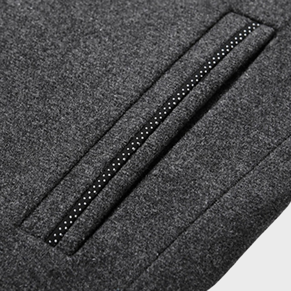 Professional men's business coat with a sleek stand collar. Ideal tailored formal outerwear.