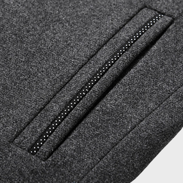 Professional men's business coat with a sleek stand collar. Ideal tailored formal outerwear.