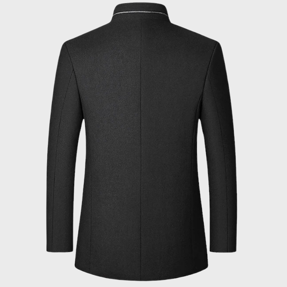 Elegant men's stand collar coat for business and formal occasions. A smart choice for outerwear.