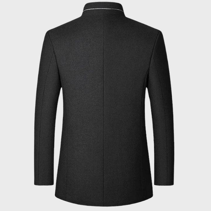 Elegant men's stand collar coat for business and formal occasions. A smart choice for outerwear.