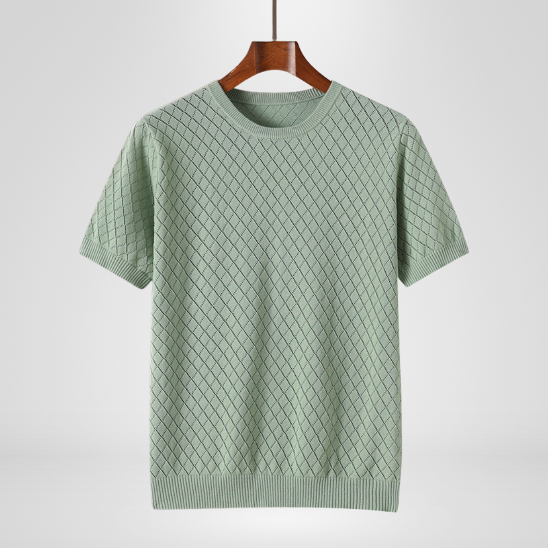 Men's elevated diamond knit crewneck sweater in a sophisticated style. Perfect for casual or smart layering.