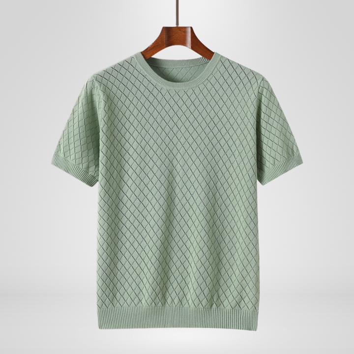 Men's elevated diamond knit crewneck sweater in a sophisticated style. Perfect for casual or smart layering.