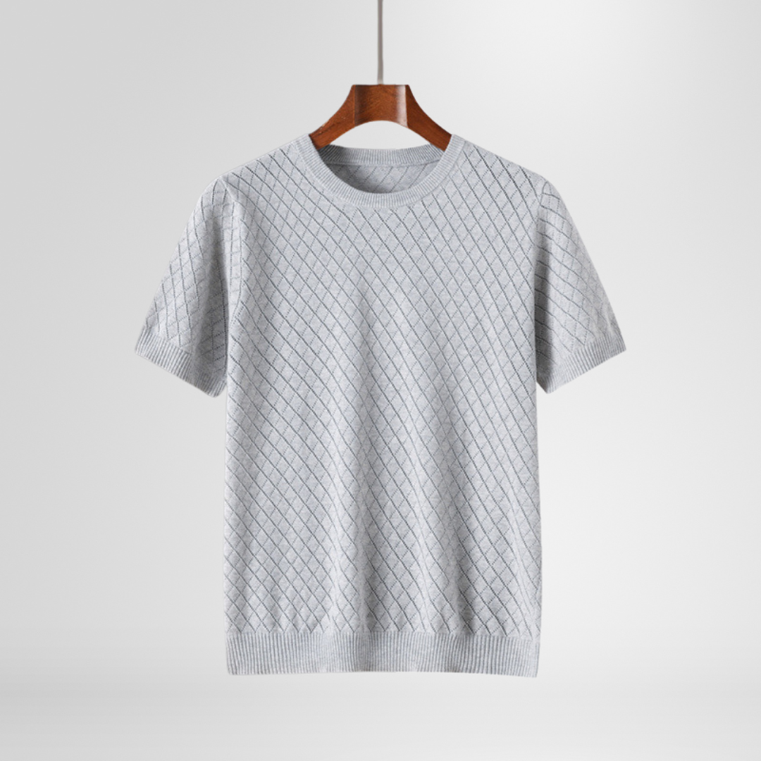 Comfortable men's long sleeve diamond knit crewneck sweater, offering a stylish & sophisticated look.