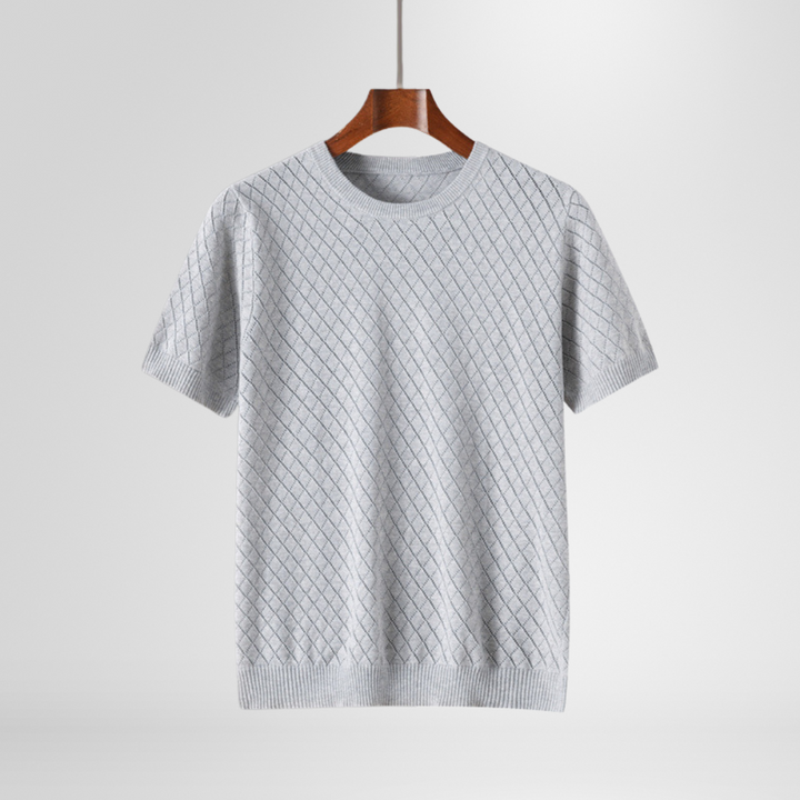 Comfortable men's long sleeve diamond knit crewneck sweater, offering a stylish & sophisticated look.