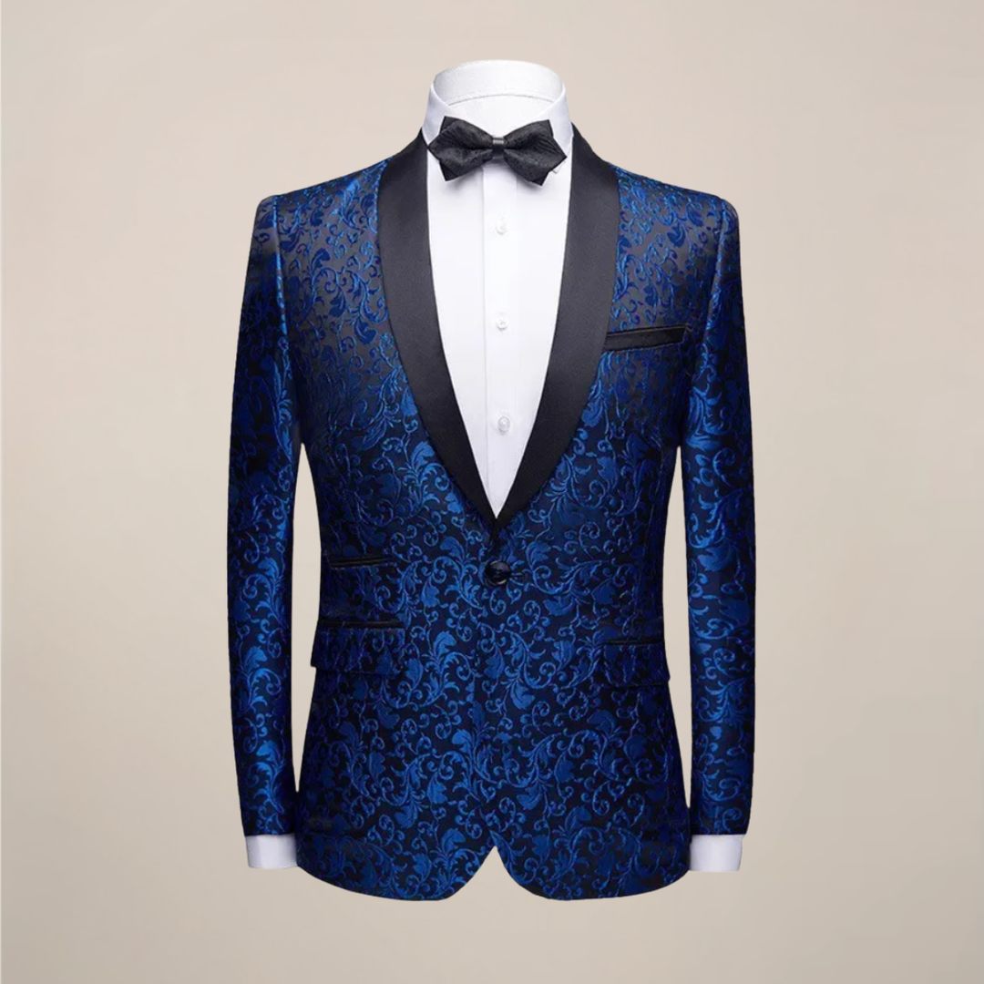 Men's embroidered slim fit tuxedo blazer, perfect for a dashing formal style. Ideal for galas & special events.