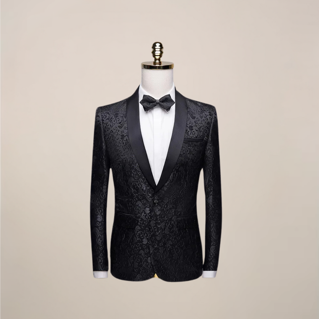 Dashing men's embroidered evening jacket, a slim fit formal blazer perfect for weddings, galas & upscale events.