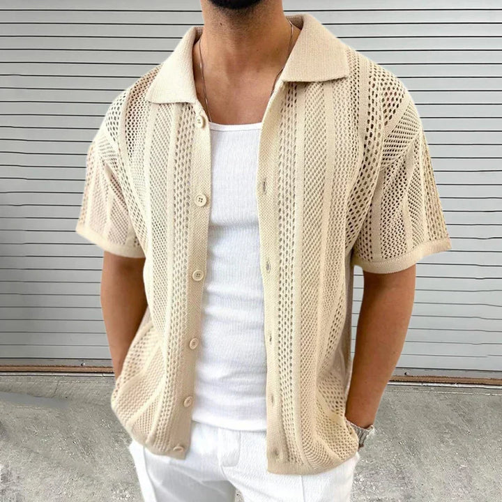 Men's Enzo knit shirt with classic collar & short sleeves. Ideal for smart casual summer style and everyday wear.