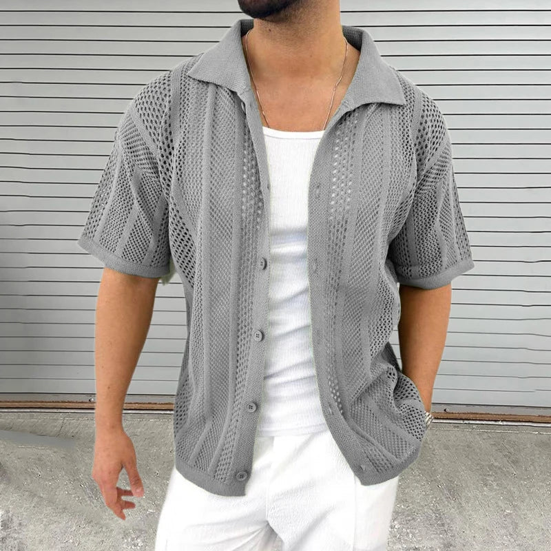 Casual men's knit shirt with classic collar. Short-sleeve Enzo polo, perfect for summer travel & smart everyday style.