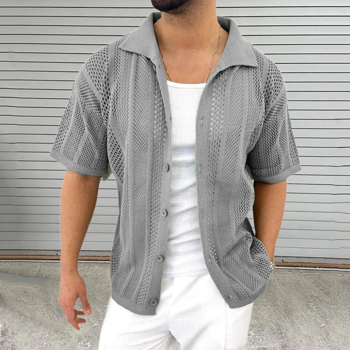 Casual men's knit shirt with classic collar. Short-sleeve Enzo polo, perfect for summer travel & smart everyday style.