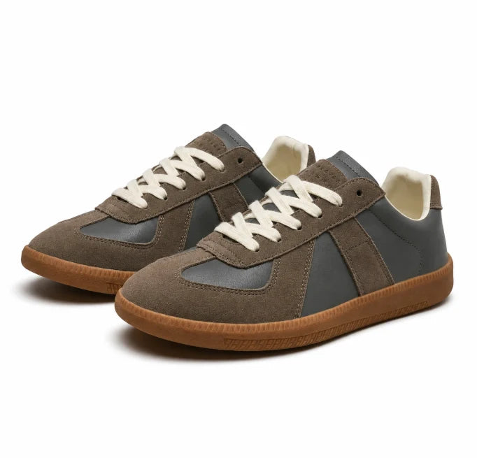 White men's everyday sneakers, comfortable lace-up footwear with non-slip traction.