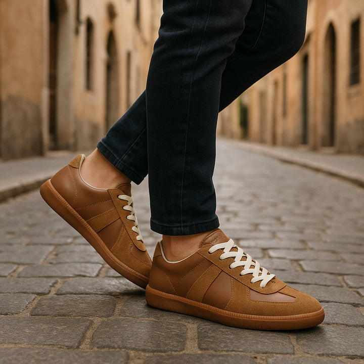 Black men's versatile lace-up sneakers, non-slip traction, perfect for everyday wear.