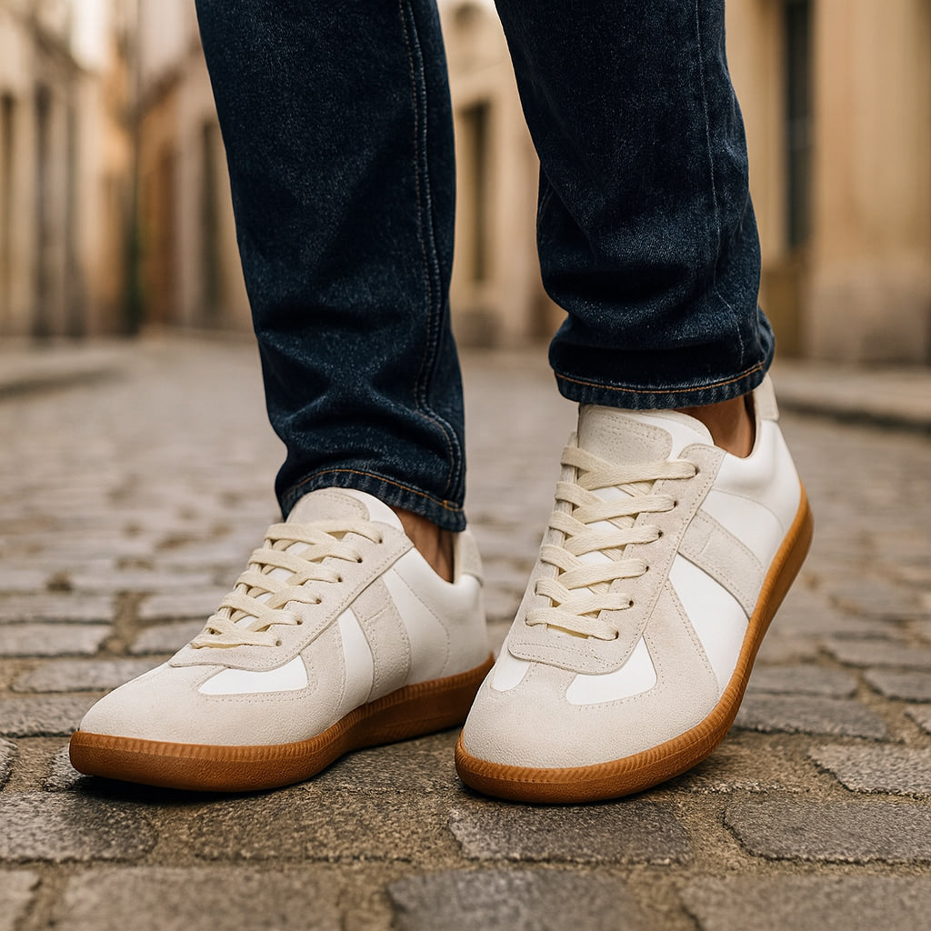 Low-top men's casual sneakers, lace-up design, versatile and comfortable with non-slip sole.