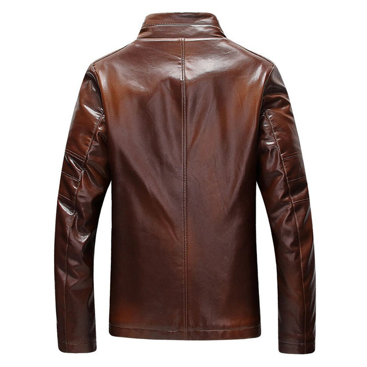 Stylish men's black faux leather jacket with warm fur lining, perfect moto biker coat