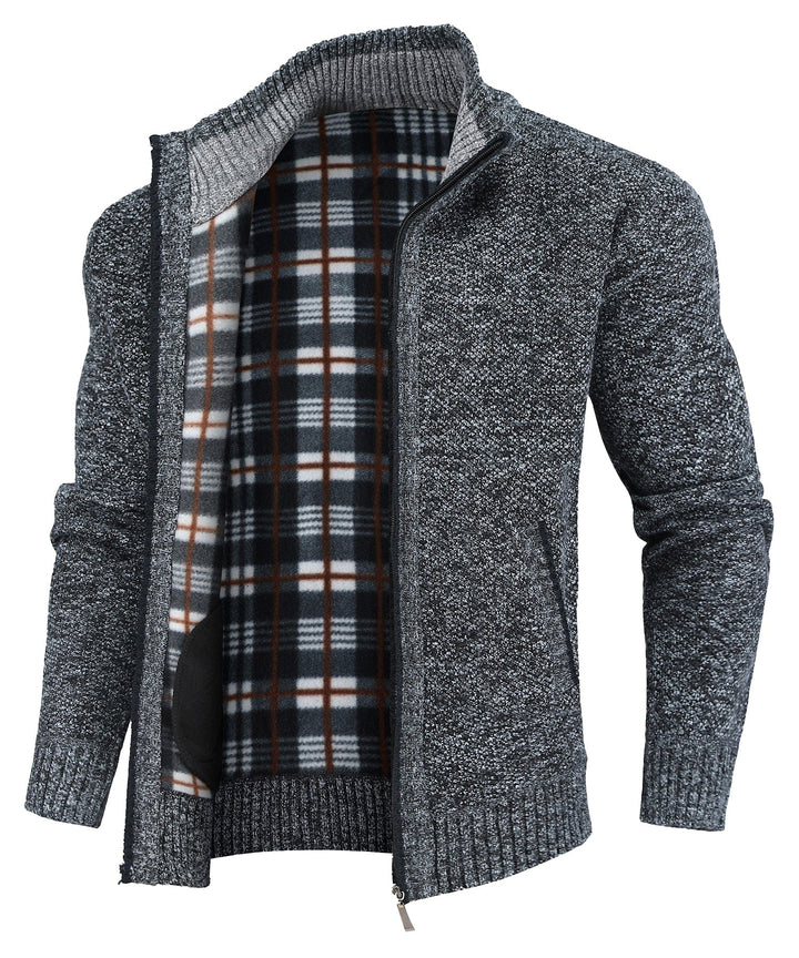 Men's flannel-lined full-zip sweater, a warm and casual winter outerwear piece.