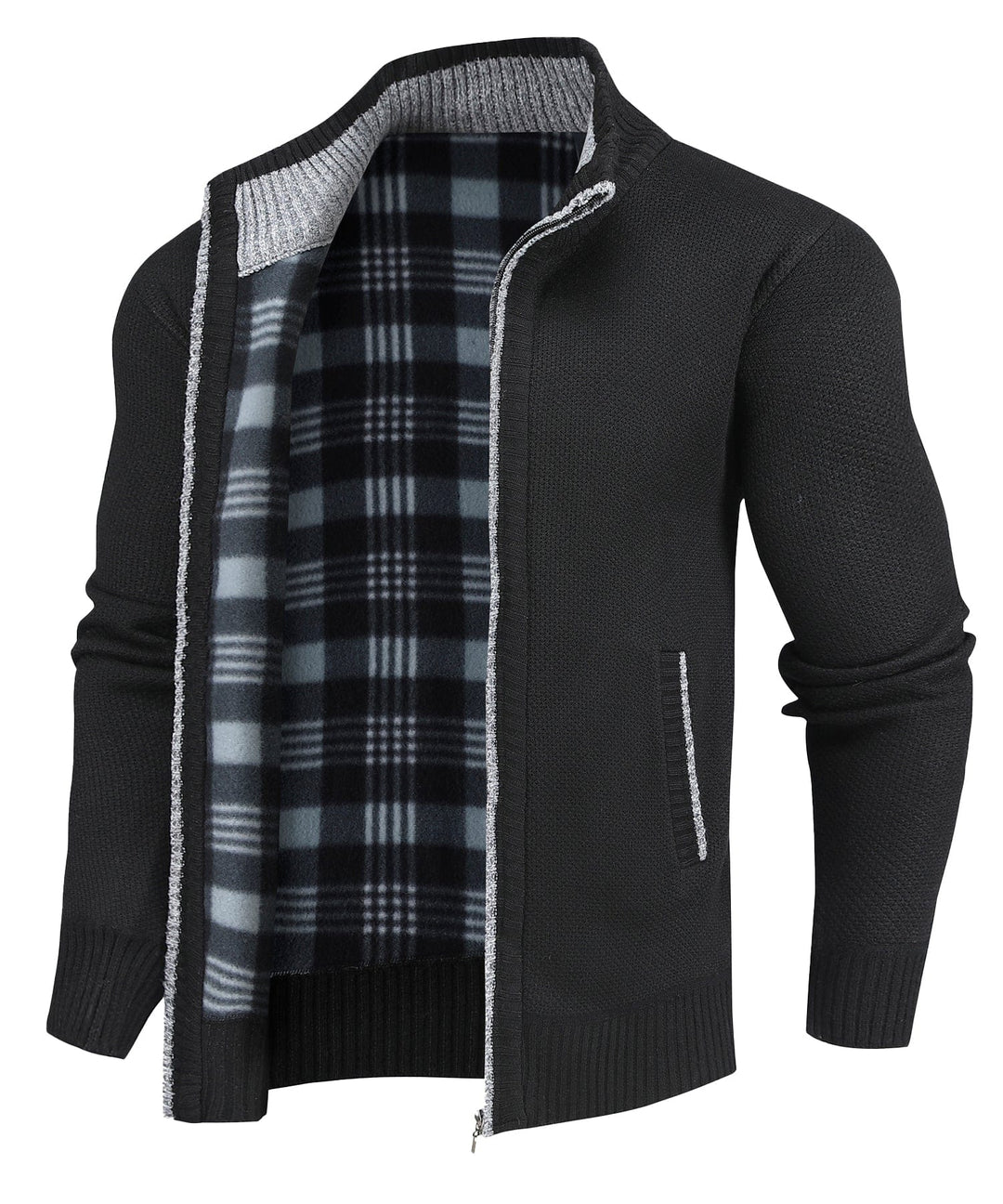 Flannel-lined full-zip sweater for men, an essential for cold weather and casual wear.