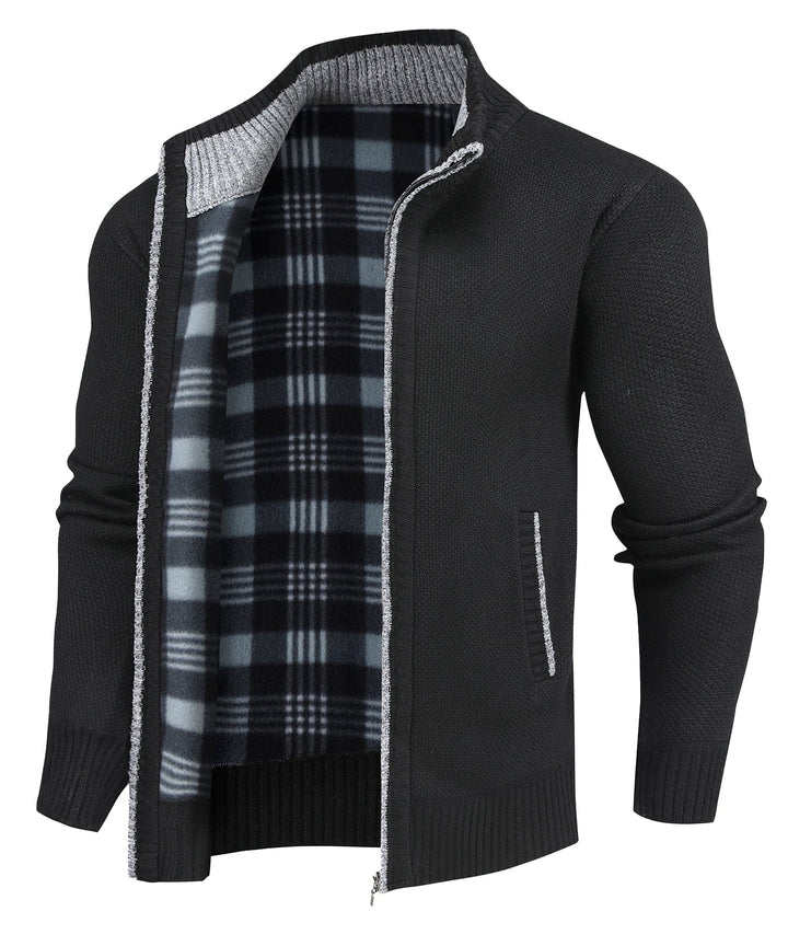 Flannel-lined full-zip sweater for men, an essential for cold weather and casual wear.