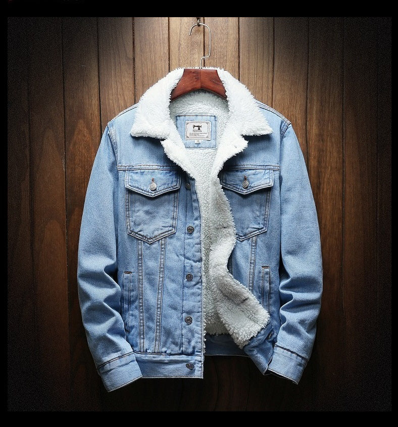 Warm layering men's retro denim jacket, Samuel, fleece-lined for ultimate fall & winter comfort.